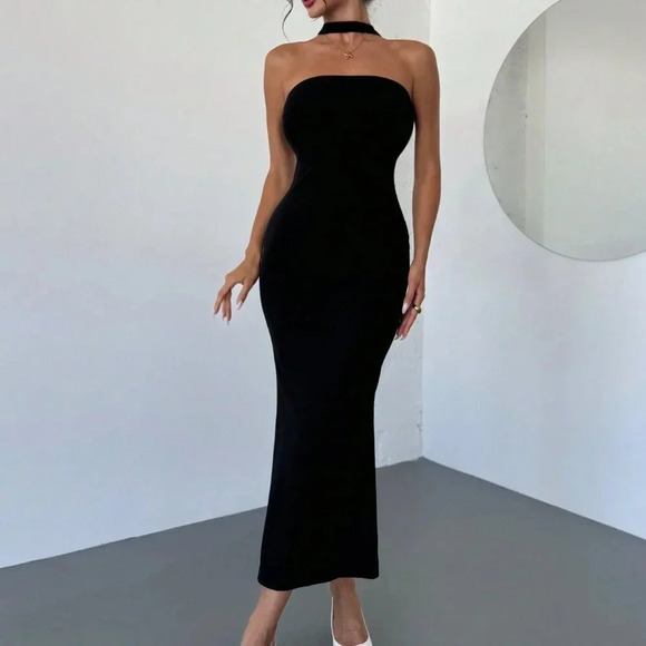 Black And White Elegant Women's Romantic Backless Contrast Bow Tie Dress - Picture 5 of 6